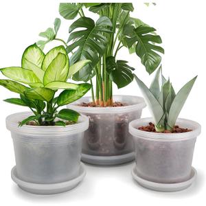 8/10/12 Inch Clear Nursery Pots with Drainage and Sacuers, 15 Pack Plastic Pots for Plants Indoor Outdoor, Variety Large Clear Pots for Flowers, Succulents (8/10/12inx5pcs)