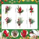 Artificial Christmas Picks 6PCS Assorted Red Berry Picks Stem Faux Cedar Holly Pine Needles Branches Artificial Pine Picks with Pinecones Holly Leaves for Xmas Winter Holiday DIY Craft Wreath