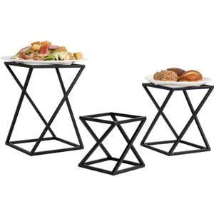 MyGift Twisting Geometric Matte Black Metal Pizza Riser Racks / Food Display Stands, Set of 3