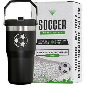 Soccer Water Bottle for Boys and Girls - Stainless Steel Vacuum Insulated Soccer Tumbler, Laser Engraved Water Bottle (20oz)