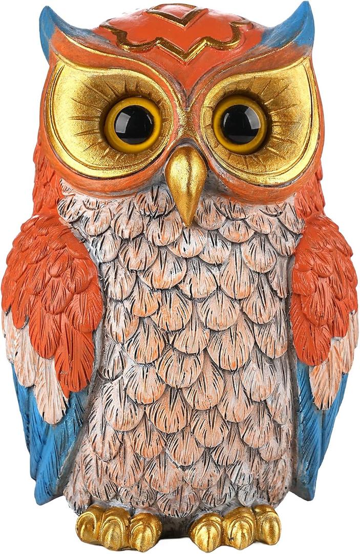Owl Figurine, Resin Animal Sculpture Statue for Home Decor, Bookshelf, Bedroom, Living Room, Office & Table Mantle Display Decorations - Unique for Bird Lovers