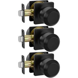 Haidms 3 Packs Black Interior Door Knobs, Passage Door Knobs for Closet and Hallways Keyless Non-Locking Doorknob Square Panel