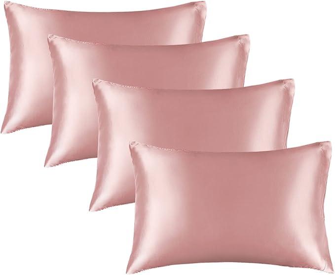 BEDELITE Satin Pillowcase for Hair and Skin, Super Soft Similar to Silk Pillow Cases 4 Pack with Envelope Closure, Cooling Pillowcases for Women Men (20"x36" King Size, Pink