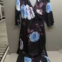 Yajedo Womens Casual Summer Maxi Dress Plus Size Sexy Wrap V Neck 3/4 Sleeve Sundress with Pockets (Black, XL)