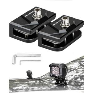Belinous Hood Light Mounting Bracket, 2PCS Ditch Light Brackets for Led Light Bar Work Light Pillar Pod, Hood Hinge Light Bracket for Truck SUV Cars, Aluminum Alloy Clamp Mount No Drilling (Black)