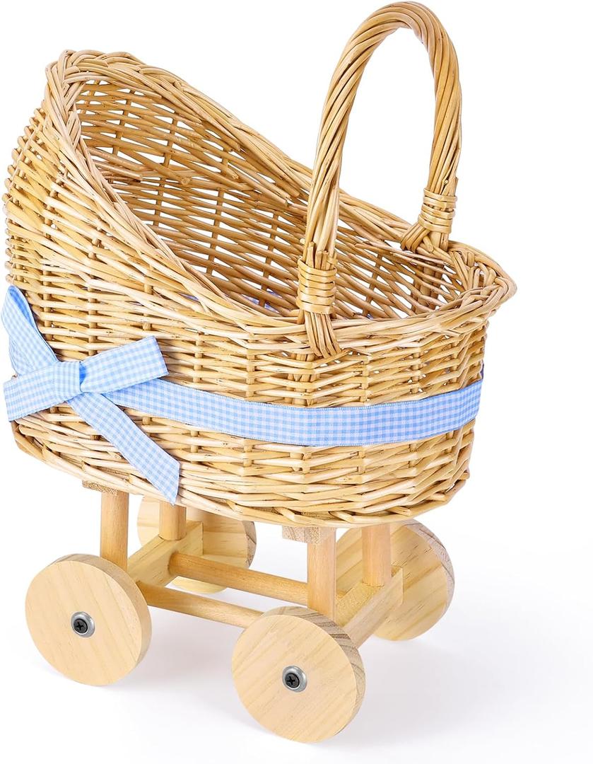 Wicker Baby Carriage Basket, Handwoven Rattan Stroller