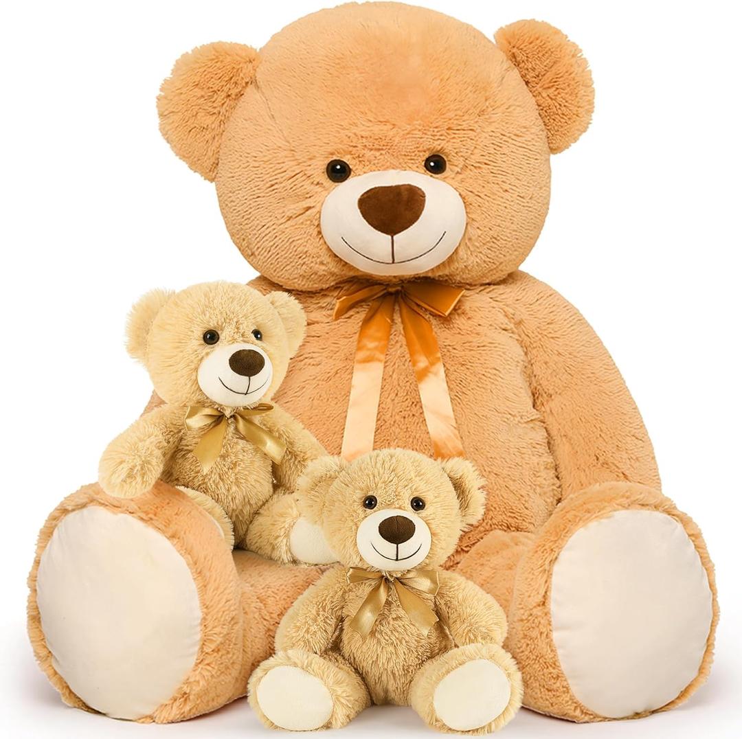 MorisMos 39" Giant Teddy Bears with Babies, Large Mom and 2 Baby Bears for Baby Shower, Big Stuffed Plush for Kids, Brown