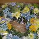 Faux Silk Flower Spring Summer Easter Wreath 24-26" for Front Door – White Ranunculus Yellow Daisy Blue Hydrangea Green Eucalyptus Leaves – Farmhouse Front Porch Wreath, Outdoor Indoor Use