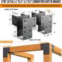 4 Pack Heavy Duty 6x6 (Actual 5.5"x5.5") Stainless Steel Corner Post Caps Tie Bracket , Fit Connecting Wood Gazebo, Deck Patio Post and Wood Beams Bracket (Dark Ggray)