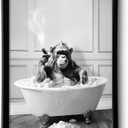 Framed Bathroom Decor Wall Art, Chimpanzee in Bathtub, Black and White Wall Art, Funny Bathroom Wall Decor Signs, Cute Animal Art Decoration (Framed,16''x20'')