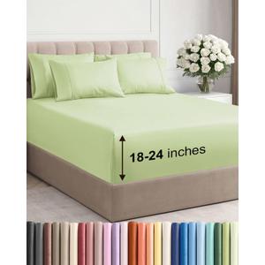 Extra Deep Queen Sheet Set - 6 Piece Breathable and Cooling Sheets - Hotel Luxury Bedding for Women, Men, Kids & Teens - Easy Secure Fit - Soft, Wrinkle Free & Comfy - Extra Deep Pockets - Light Sage