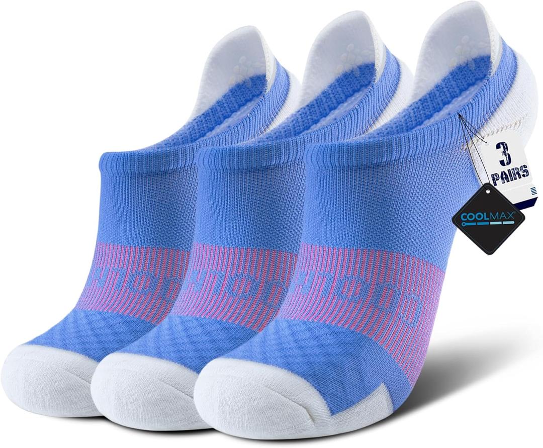 BRISIRA Coolmax Bamboo Viscose Kids No Show Socks Compression Athletic Running Sports Boys Socks Ankle Cushioned for Youth (Large, 3 Pairs Blue)