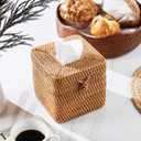 Rattan Square Tissue Box Cover, 5.7" x 5.7" x 5", Decorative Woven Facial Tissue Holder with Hinged Top Lid, Natural Color