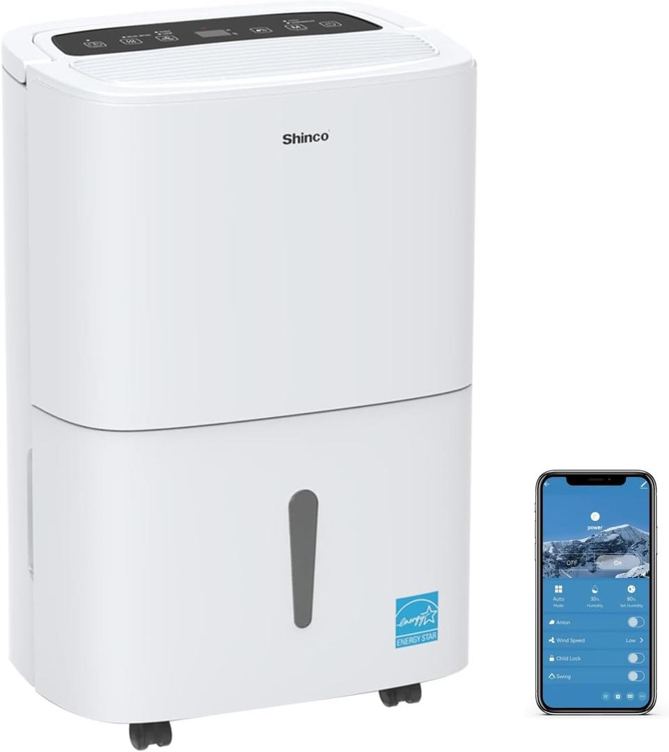 Shinco 7,000 Sq.Ft Energy Star Dehumidifier with Pump and WIFI, Ideal for Large Industrial Rooms and Home Basements, Efficient Moisture Removal and Humidity Control, 1.85 Gallons Water Tank