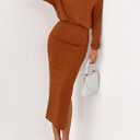 PRETTYGARDEN Turtle Neck Dresses for Women 2026 Fall Knit Outfits Slit Elastic Waist Long Sleeve Bodycon Midi Sweater Dress (Orange, S)
