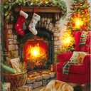 SOFFEE DESIGN 12x16 Christmas LED Canvas Print Wall Decor, Golden Retriever Fireplace Stockings, 4 LEDs Fiber Optic Lights, Pet Lover Gift for Family Room