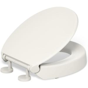 KOHLER 25876-96 Hyten 3" Height, Elevated Soft Close Round Toilet Seat, Contoured Seat with Grip-Tight Bumpers, Quick-Attach Hardware, Biscuit
