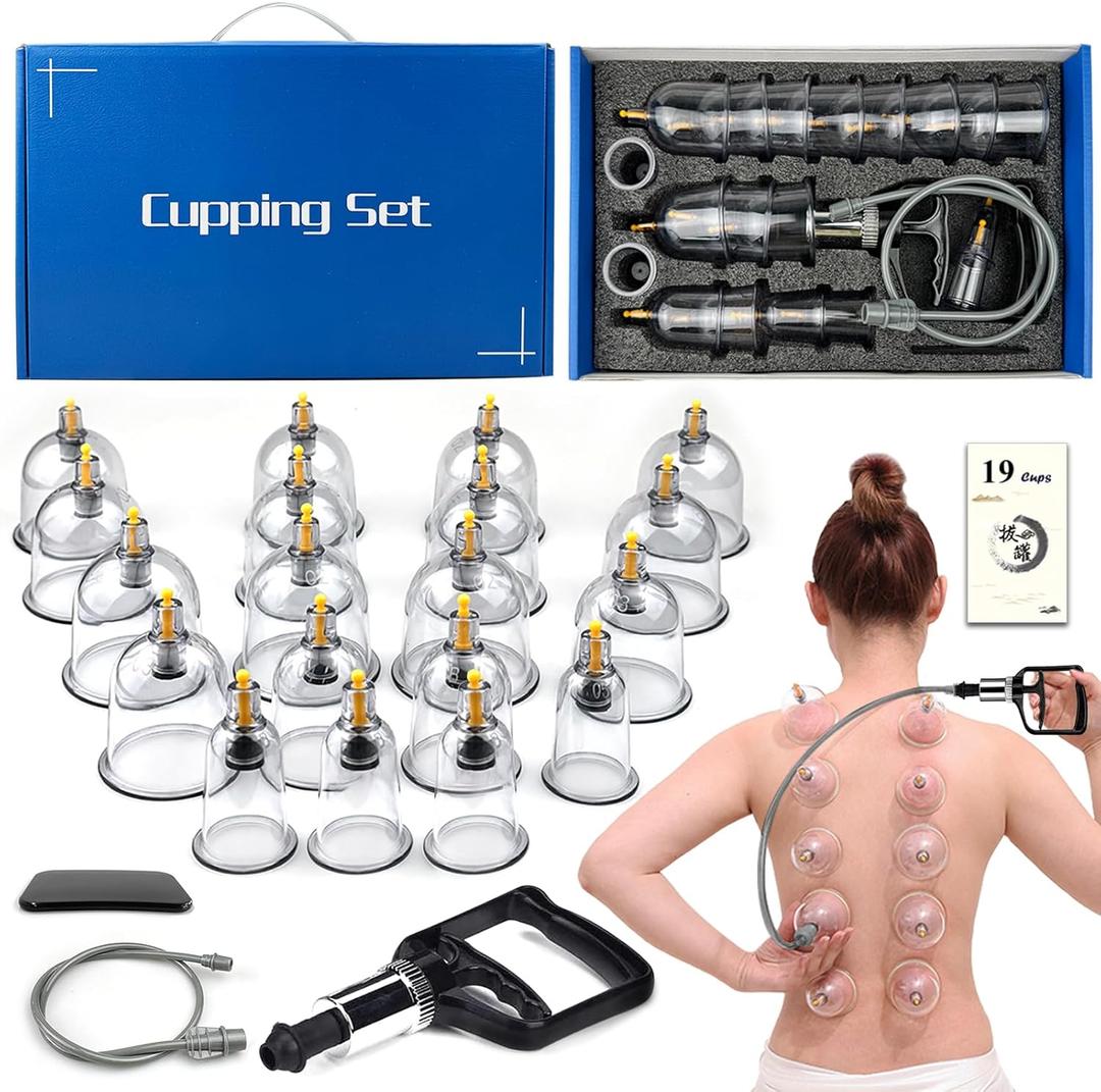 Cupping Therapy Set, 19 Cups Cupping Kit for Massage Therapy, Cupping Set with Pump for Back Massage, Pain Relief, Physical Therapy