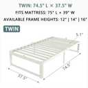ZTH Twin Bed Frame, 14 inch Reinforced Heavy Duty Metal Platform Bed, White