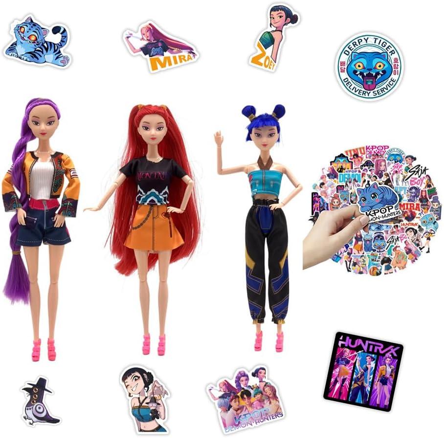 3Pack Demon Hunters Toys Set, Demon Hunters Dolls Set, 11.5-inch Poseable Dolls with Movable Joints, 50 Stickers Included Suitable for Fans and Kids Game Gift