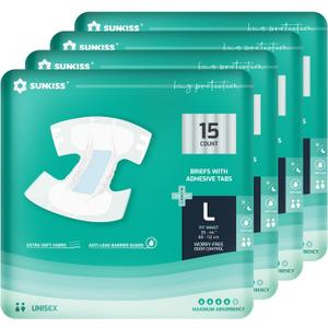 SUNKISS TrustPlus Adult Diapers with Maximum Absorbency, Disposable Incontinence Briefs with Tabs for Men and Women, Large, 60 Count (4 Packs of 15)