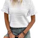 Samefar Womens Crewneck Texture Ruffle Shorts Sleeve Shirts Casual Loose Flowy Tee Tops Blouses Fashion Outfits Trendy (White, X-Large)