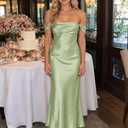 Realtix Satin Off The Shoulder Strapless Bridesmaid Maxi Dress for Women (Green, XS)