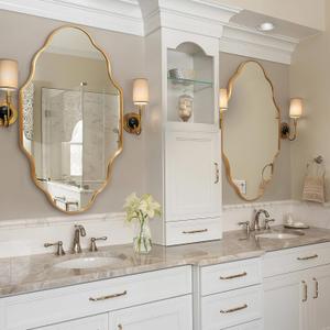 Scalloped Mirror for Bathroom - 26"x46" Gold Bathroom Mirror with Aviation Aluminum Alloy Frame & Shatter-Proof Glass for Living Room Bedroom Entryway, Brushed Gold Frame(x1)