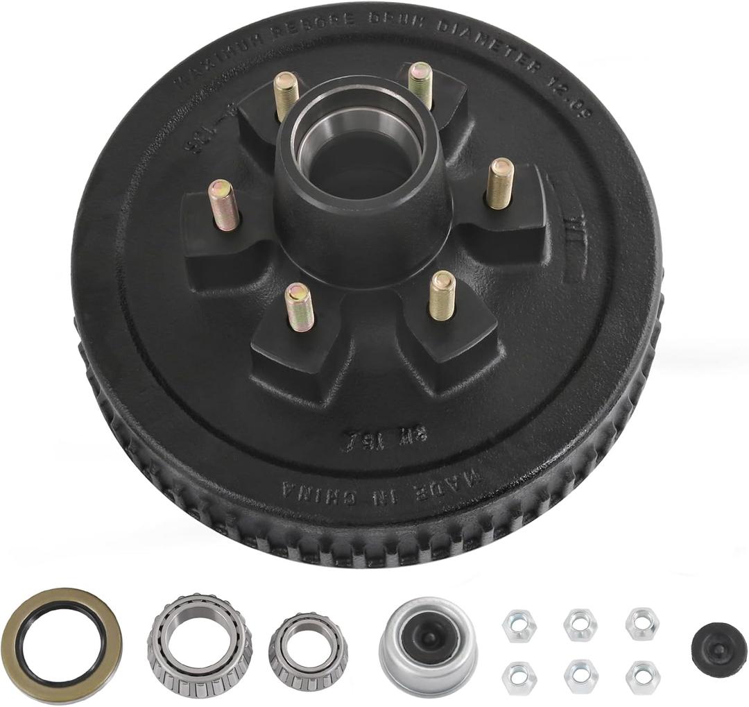 12" x 2" Trailer Brake Drum Kit 6 on 5.5" Replacement for 5200-6000 LBS Axle Hub Heavy Duty 6 Bolt Trailer Brake Hub Drum Assembly 1/2"-20 Drums Replace 008-201-09, 42656-22003K