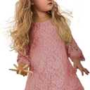 APRIL GIRL Flower Girl Dress, Lace Dress 3/4 Sleeve Dress (5T, Dusty Rose)