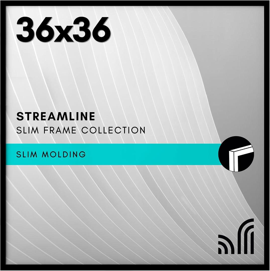 Americanflat 36x36 Picture Frame with Polished Plexiglass - Streamline Collection - Thin Border Square Frame for Wall Display - Hanging Hardware Included - Black