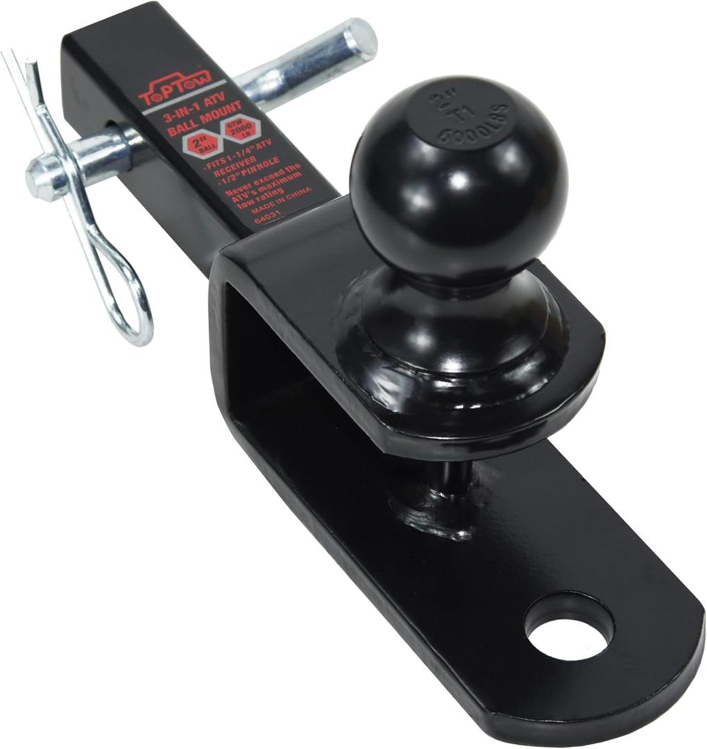 TOPTOW ATV/UTV Trailer Hitch Towing Ball Mounts , 2-Inch Ball, Clevis Pin , Fits 1 1/4-Inch Receiver