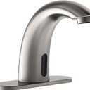 PRIMSOPH Automatic Motion Sensor Hands Free Electronic Infrared Smart Commercial Touchless Bathroom Sink Faucet with Cover Plate Temperature Mixer Battery or Plug-in Powered Brushed Nickel