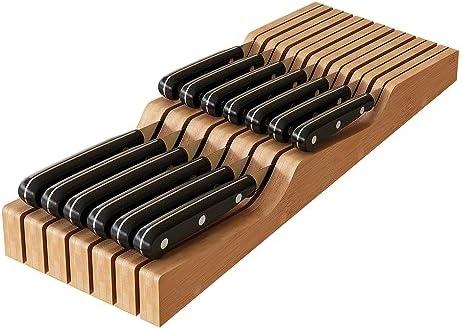 In-Drawer Knife Block Organizer - Bamboo Wood Drawer Knife Organizer-Protecting Knife Organizer Block (Not Included) (Natural, 13 Knives Dock)