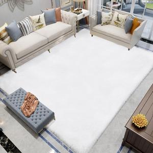 Latepis White Fluffy Rug 8x10 Faux Rabbit Fur Area Rugs for Living Room Washable Fuzzy Plush Shag Rug for Bedroom Large Shaggy Rugs for Nursery Home Decor