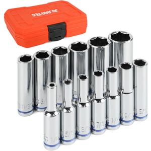 1/4" Drive SAE Master Socket Set, 13-Piece Deep Hex Socket Set (1/8" - 5/8"), Cover Most Commonly Sizes, 6 Point, Chrome Vanadium Steel with Molded Case