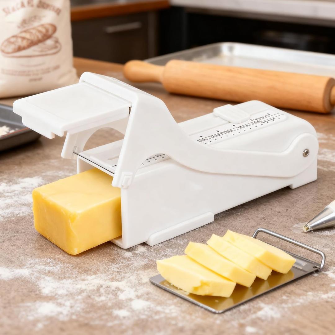 Butter &Cheese Cutter, Adjustable thickness Stainless Steel Wire Cheese Slicer,Butter Slicer for Squares,Multipurpose Handheld Food Measuring Dispensers For Block Cheese, Butter,Soft Foods