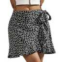YHYJMY Summer Skirts for Women High Waist Side Tie Wrap Skirt Boho Drawstring Flowy Floral Mini Skorts for Holiday (Black, L)