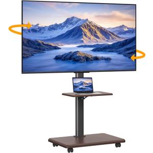 Rolling TV Stand Mobile TV Cart on Wheels for 26-75 Inch TVs Hold Up to 88 Lbs, Height Adjustable Portable Floor TV Stand with Swivel Mount Max VESA 600x400mm, Black