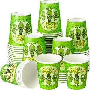 50 Pcs Funny Pickle Birthday Party Cups 9oz Pickle Birthday Decorations Organic Disposable Cartoon Cucumber Dill Decor Paper Cups Dill Day Decor for Fruit Vegetable Theme Party Supplies Cucumber Fan