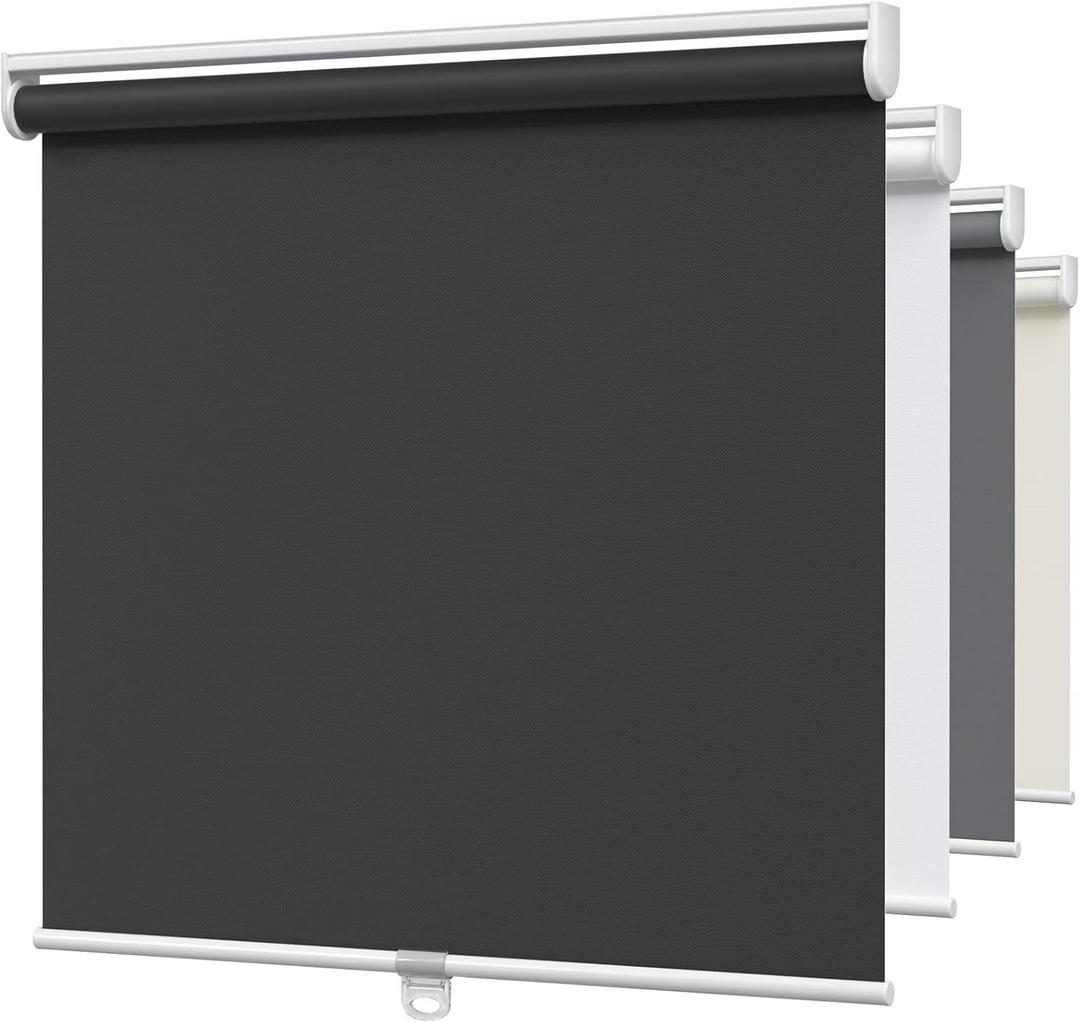 MYshade Blackout Cordless Roller Shades, Room Darkening Free-Stop Roll Up Blinds for Windows, Pull Down Blocking Blind for Home and Office, Easy to Install, 28" X 72", Black