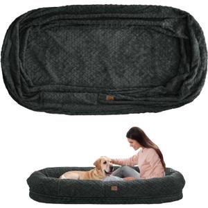Human Dog Bed Cover - Luxury Faux Fur Giant Size Dog Bed Cover, 72"x40"x10", Dark Grey