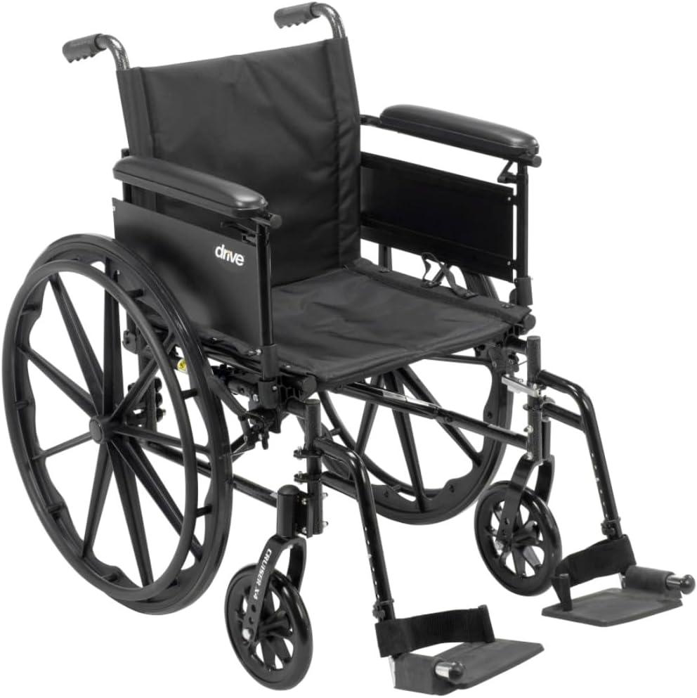 Drive Medical Cruiser X4 Lightweight Dual Axle Wheelchair with Adjustable Detachable Full Arms, Swing Away Footrests, Silver Vein, 20" Seat