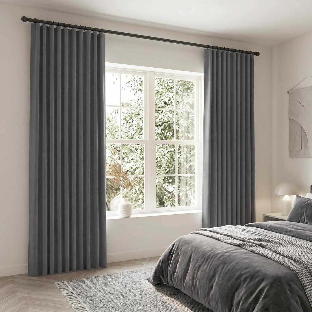 SHINELAND Drak Gray 120 Inches Long 2 Panels Set Thermal Insulated Room Darkening Curtains,Back Tab/Rod Pocket Dark Grey Blackout Curtains for Living Room Bedroom