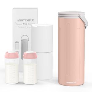 Portable Breast Milk Cooler for Travel, 22oz Large Capacity Breastmilk Chiller for Working Moms, 360 Cooling Keeps Milk Chilled 24 Hours, Includes 2 Baby Bottles, Breastfeeding Essentials, Pink