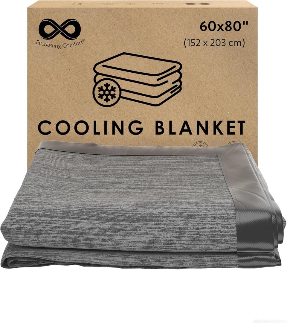 Everlasting Comfort Cooling Blanket for Hot Sleepers (60"x80") Dual-Sided Cold Throw Blankets with Icy Cool Fibers, Lightweight for Bed, Sweat-Free Sleep & Night Sweats Relief in Summer & Winter, Gray  Everlasting Comfort Cooling Blanket for Hot Sleepers (60"x80") Dual-Sided Cold Throw Blankets with Icy Cool Fibers, Lightweight for Bed, Sweat-Free Sleep & Night Sweats Relief in Summer & Winter, Gray