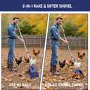 Chicken Poop Scooper & Rake, 2-in-1 Chicken Coop Pooper Shovel with 3-Shape Sifting Holes, 39 to 68" Chicken Coop Rake Stainless Steel Handle Litter Shovel for Small Farm Animals