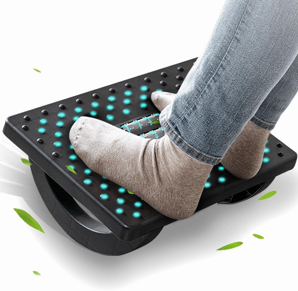 Foot Rest for Under Desk at Work - Ergonomic Foot Stools for Under Office Desk - Rocking Footrest with Roller Massager - Leg Rest for Chair, Computer Gaming - Promote Leg Circulation (Black)