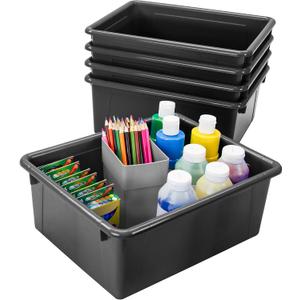 Storex Letter Size Deep Storage Tray Organizer Bin for Classroom, Office and Home, Black, 5-Pack (62523U05C)