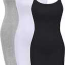 WILLBOND 3 Pieces Basic Cami Women Long Tanks Dress with Strap, Solid Color (Large)